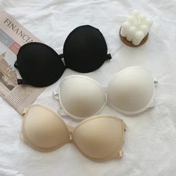 Japanese-style strapless bras gather anti-slip thin cups, summer invisible bras with thin top and thick bottom