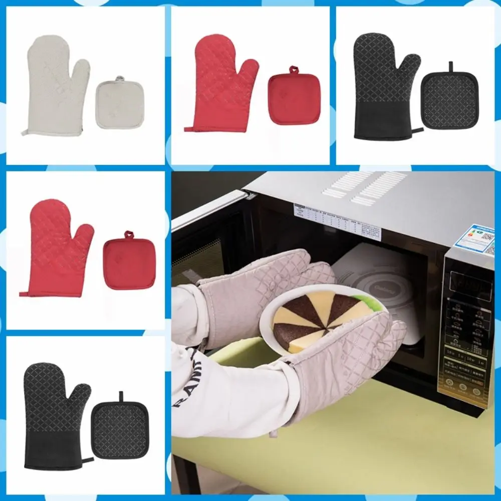 

Нескользящие варежки для духовки с держателем для кастрюль, изолированные перчатки с защитой от ожогов, утолщенные силиконовые кухонные перчатки с клетчатым узором, перчатки для микроволновой печи