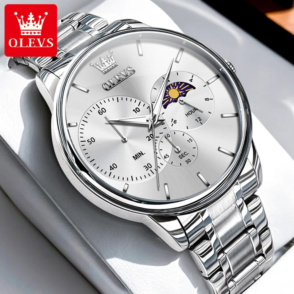ساعة OLEVS Moon Phase للرجال بسيطة كاجوال أصلية كو...
