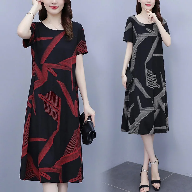 

Ice Silk Dress New Retro Print Women's Plus Size Loose Dress