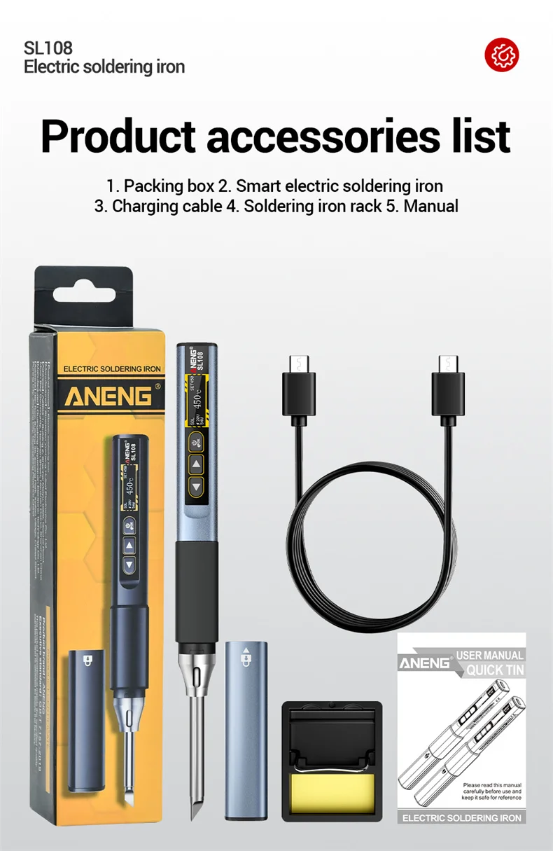 SL108 T12 Soldering Iron Portable 96w 100-450°C Adjustable Temperature Digital S