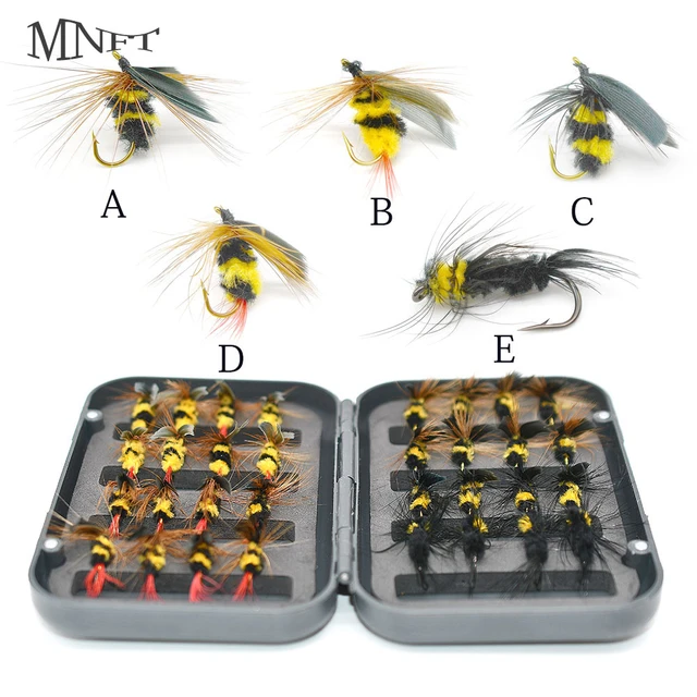 MNFT 32Pcs Artificial Insect Bait Bumble Bee Fly Trout Fishing Lures River  Bait 5 Styles