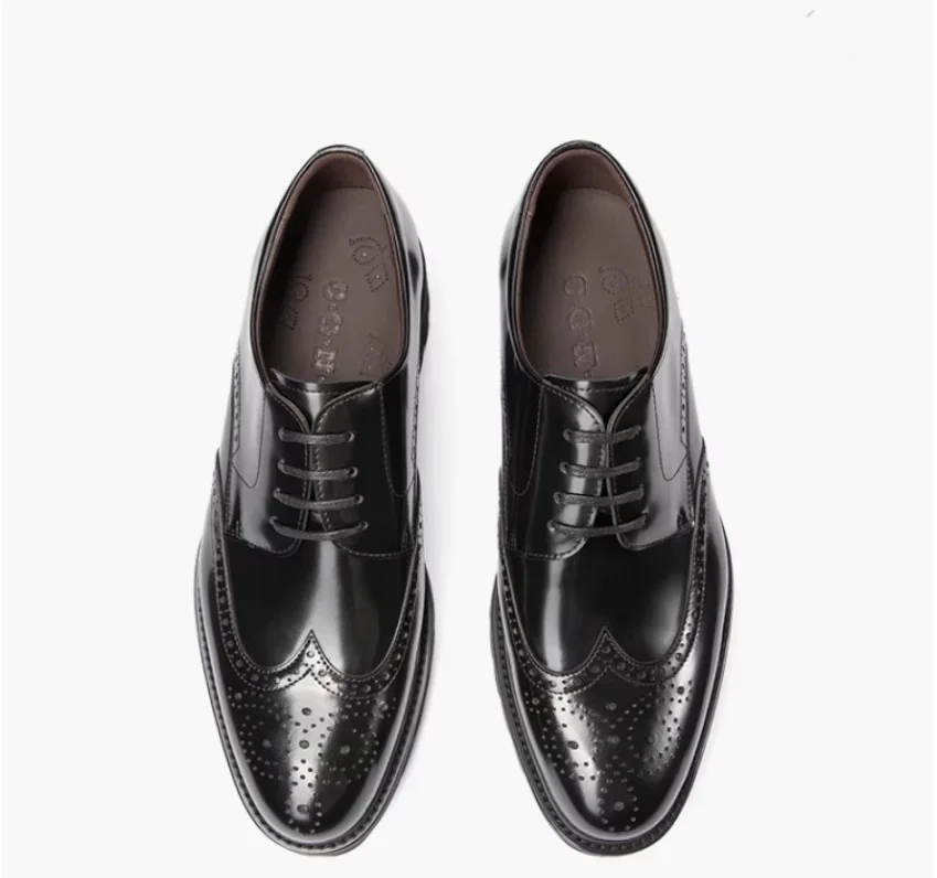 New Bullock men's shoes, business dress, leather shoes, leather, hand-carved flowers, thick-soled men's shoes fashion
