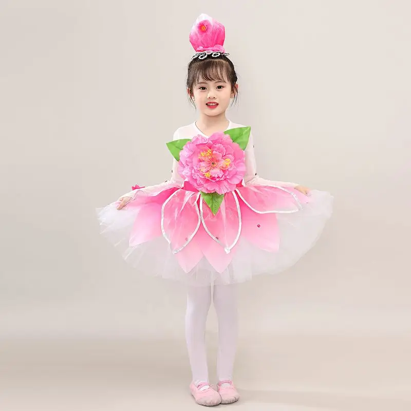thumbnail image 1 of Disfraz de flor de durazno para niñas, vestido de princesa estilo loto para niñas, traje de flores de magnolia para danza inaugural nacional, 1 of 5