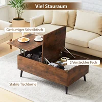 Table basse relevable avec rangement, table d'appoint en bois pour salon, armoire de rangement avec compartiments cachés 4