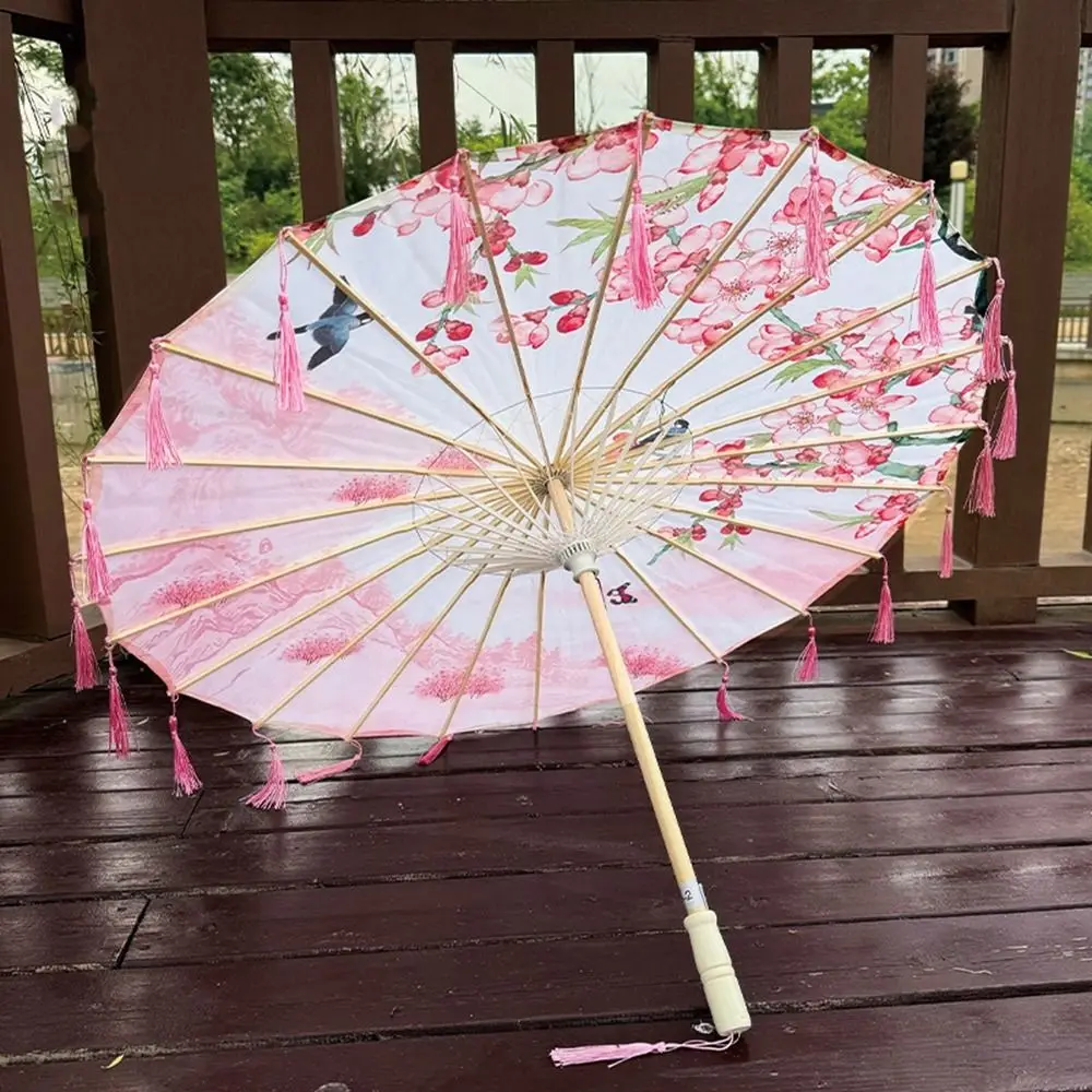 70cm Silk Fabric Tassel Umbrella Handheld Chinese Style Ancient Dance Umbrella Decorative Windproof Classical Oil Paper