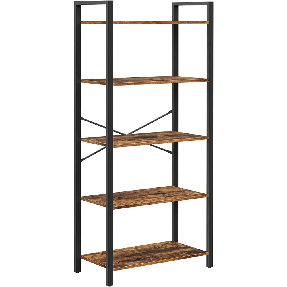 

ALINRU Bookshelf, Bookcase,Storage Rack with Steel Frame, for Living Room, Office, Study, Hallway, Industrial Style