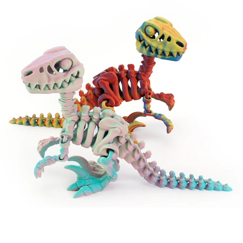 Mini 3D Printed Dinosaur Skeleton Model Movable Joints Velociraptor Decor Desk Ornament Kids Gift Home Decoration Action Figures