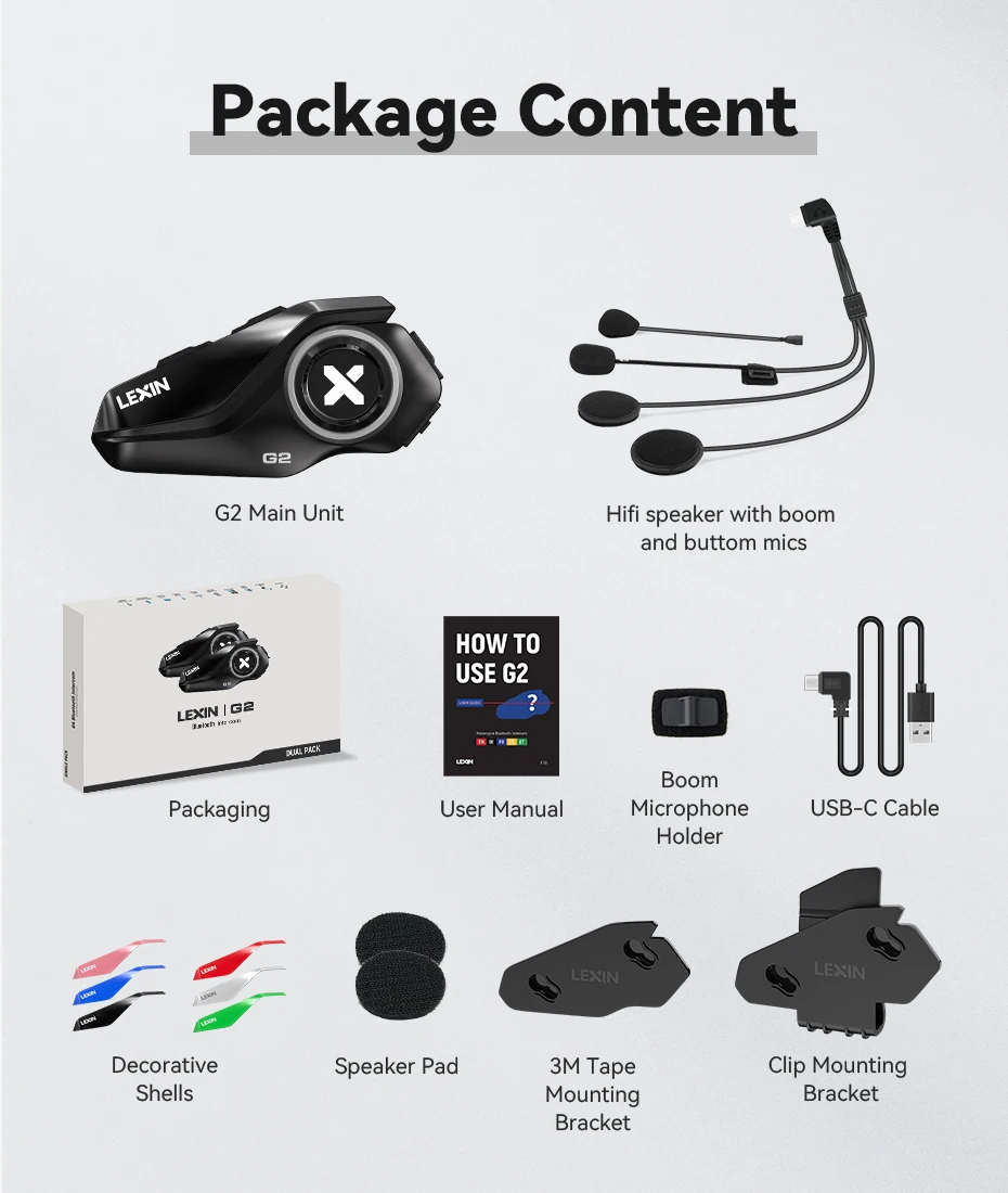 Lexin G2P Motorcycle Intercom Helmet Bluetooth Headsets