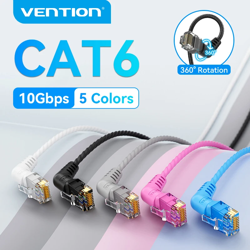 Vention PC PS4 라우터용 슬림 네트워킹 인터넷 랜 코드, CAT6A 이더넷 케이블, 10Gbps 90/360 도 회전, R..