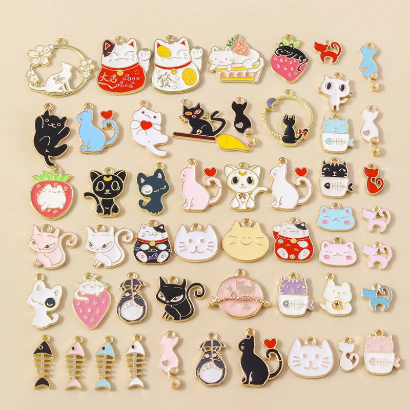 Mixed 5/20pcs Cute Enamel Cat Charms Cartoon Animal Cats Pendants for DIY Earring Necklace Jewelry Making Accessories