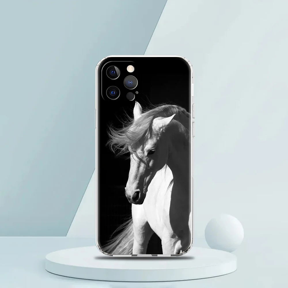 Elegant Horse Design Transparent Silicone Phone Case - Luxury Coque Shell