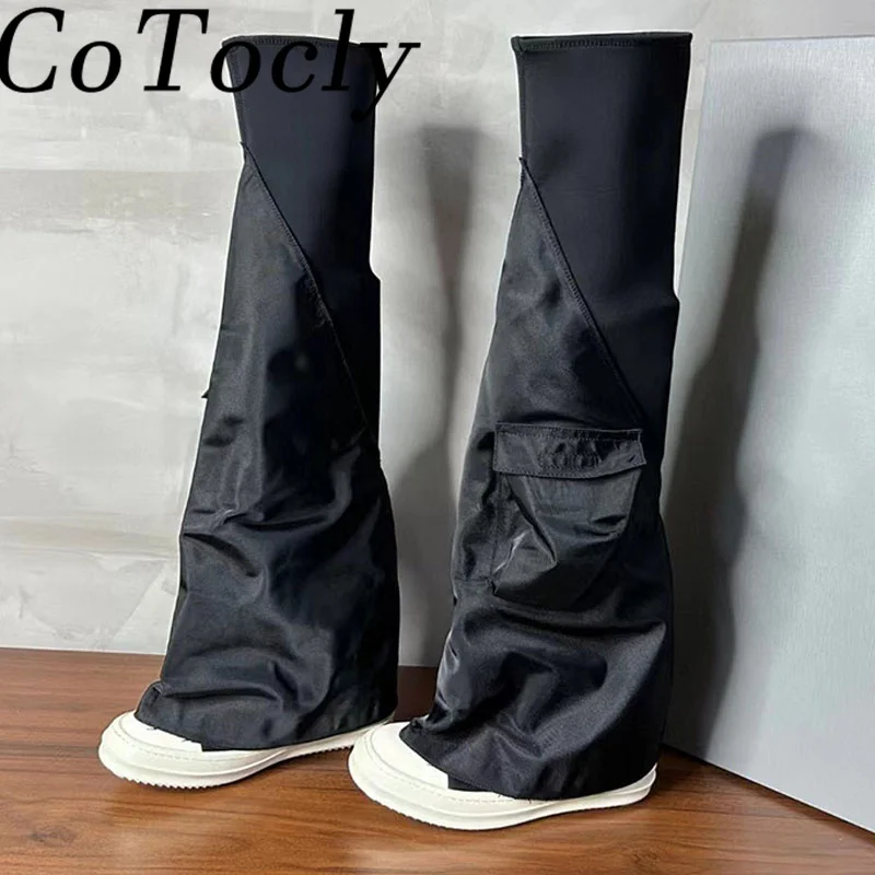 

Autumn Knee High Punk Boots Woman Round Toe Classics Slip-On Shoes Ladies Leisure Thick Sole Runway Chelsea Long Boots Women