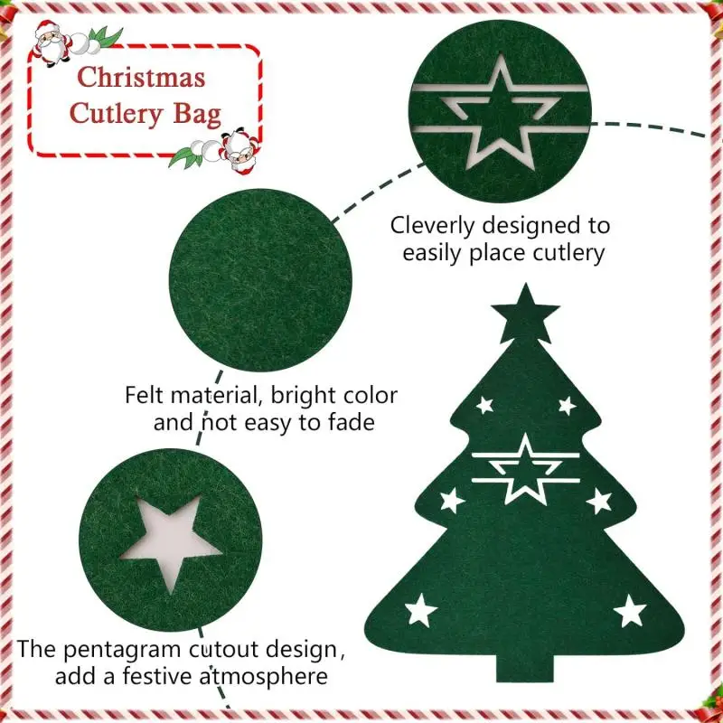 12-1PC Felt Christmas Tree Cutlery Rack Fork Spoon Bag Christmas Table Decoration Cutlery Bag Xmas Party Festival Table Ornament Christmas Decorations