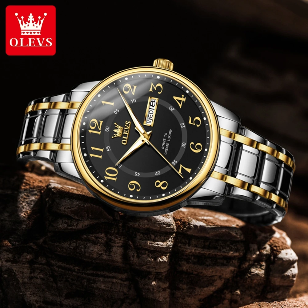 OLEVS 2891 Men's Watch Top Brand Original Quartz Man Wristwatch Dual Calendar Number Scale Waterproof Luminous Watch For Men