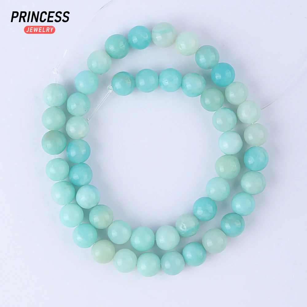 A + 자연 블루 Amazonite 느슨한 돌 구슬 보석 만들기 매력 팔찌 목걸이 DIY 액세서리 15 인치 4 6 8 10mm