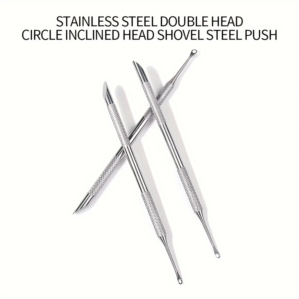 Dual-Headed Steel Cuticle Pushers with Slanted Edges for Manicure Prep and Dead Skin Removal