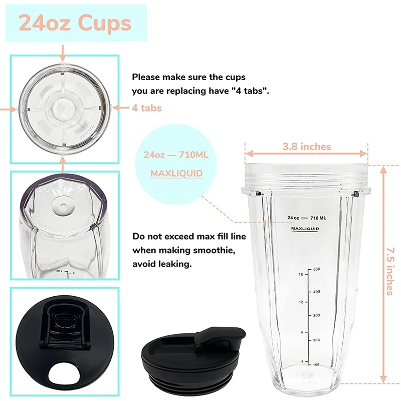 2 Replacement 24 oz Cups with Lid & Extractor Blade [7-FIN ONLY] for N –  MRX Solutions