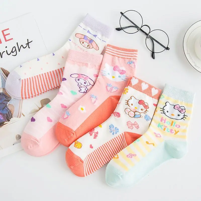 

Sanrio Lady's Socks Kawaii Hellokitty Mymelody Trend Cartoon Cute Instagram All-Match Cute Academy Wind Tube Socks