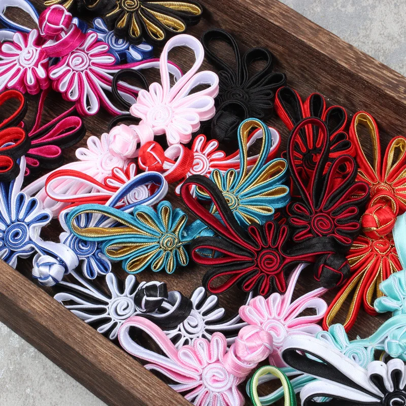 Chinese Cheongsam Tang Clothing, Hanfu Plate Buckle, Hand-woven, Long-tailed Chrysanthemum-shaped Cloth Button, 5Pcs 3