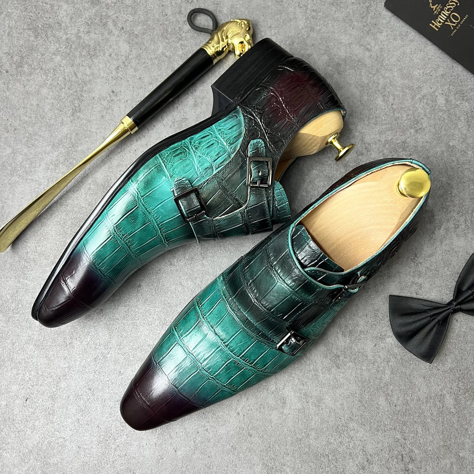 

Double Monk Style Wedding Black Dress Bridegroom Shoes Handmade Genuine Leather Fashion Solid Shoes for Men