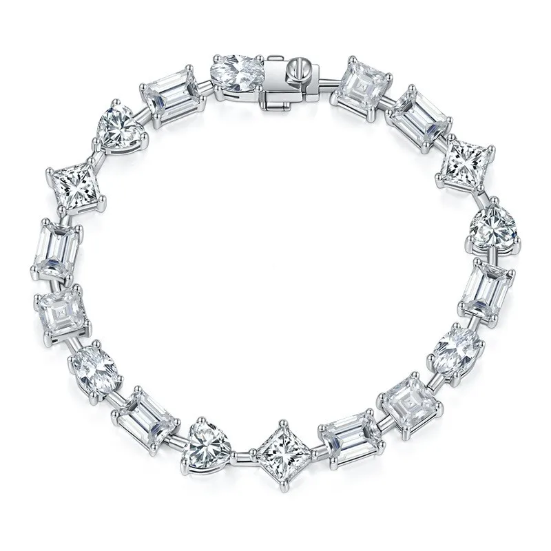 

B3-0066 Lefei Fashion Luxury Classic Moissanite Heart Rectangle Square Bracelet For Women 925 Sterling Silver Party Jewelry Gift