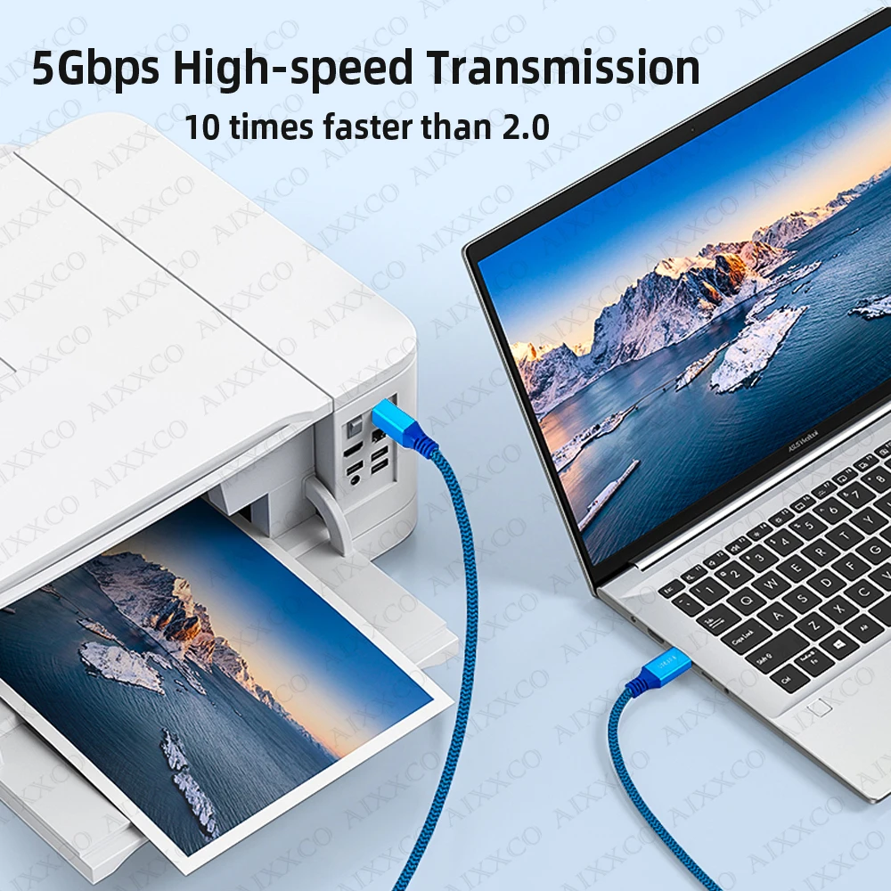 AIXXCO 1M 2M 3M 5M USB 3.0 유형 A - USB3.0 유형 B 프린터 케이블 고속 사각형 포트 데이터 컴퓨터 연결