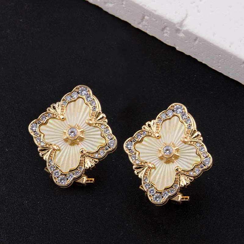 White Sea Shell Earring 18K Real Gold Plated Natural Stone Necklace Women's Elegant Luxury Jewelry Gift