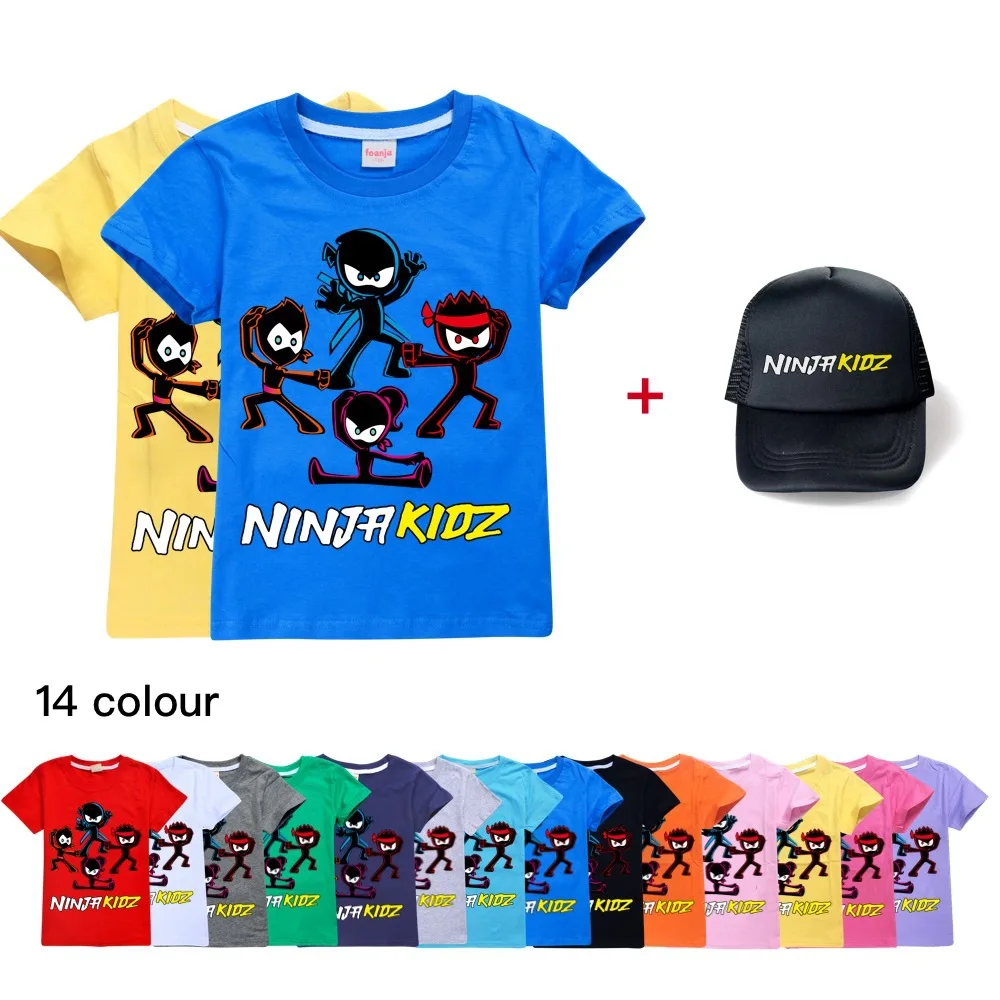 

New Ninja Kidz Summer Boys Short Sleeve T-shirt Hat Cotton Kids Clothes Boys 2-16Y Girls Summer Clothes Toddler Kids Shirt