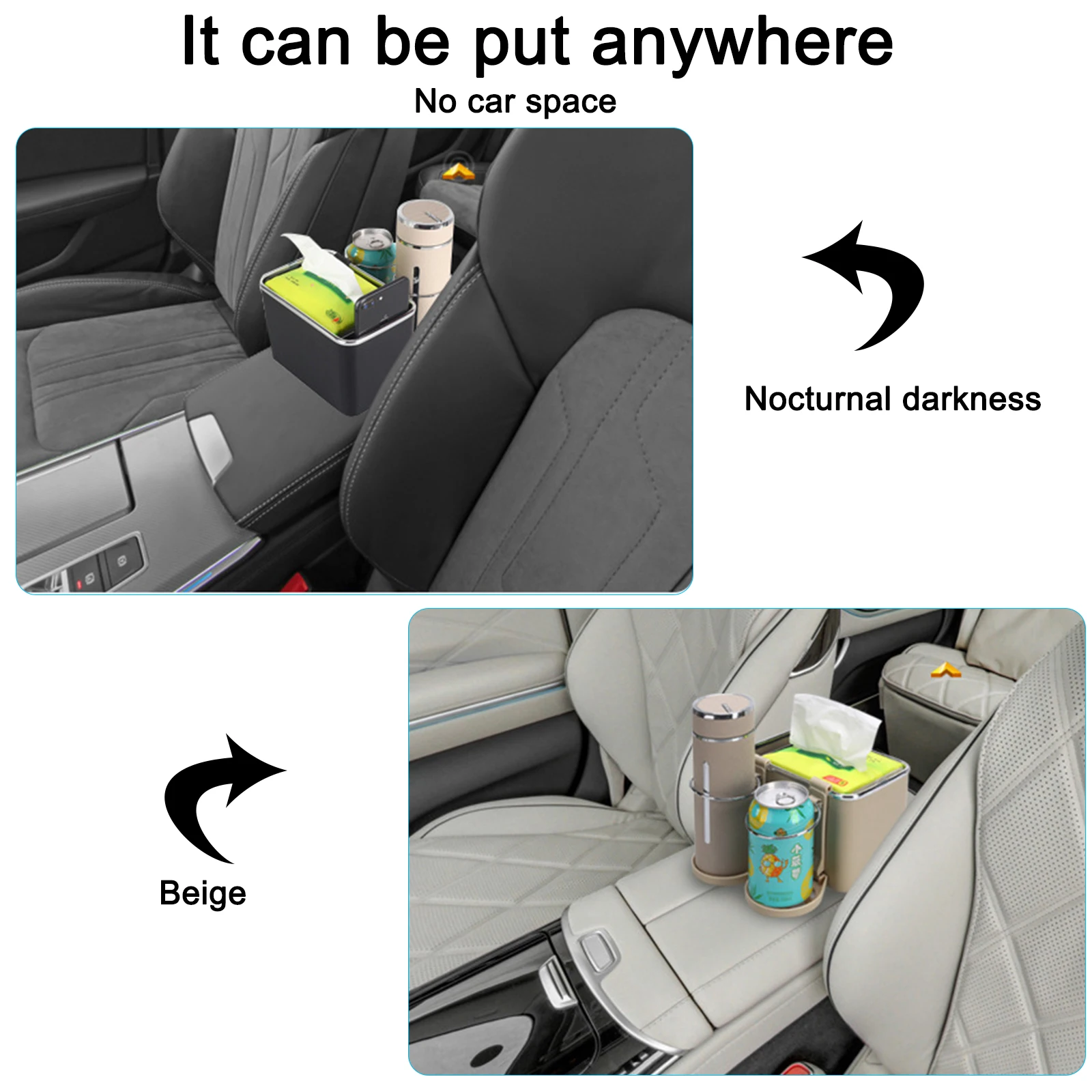 Universal Car Storage Box Creative Car Armrest Box with Foldable Water Cup  Holder Car Tissue Box Storage Multifunctional