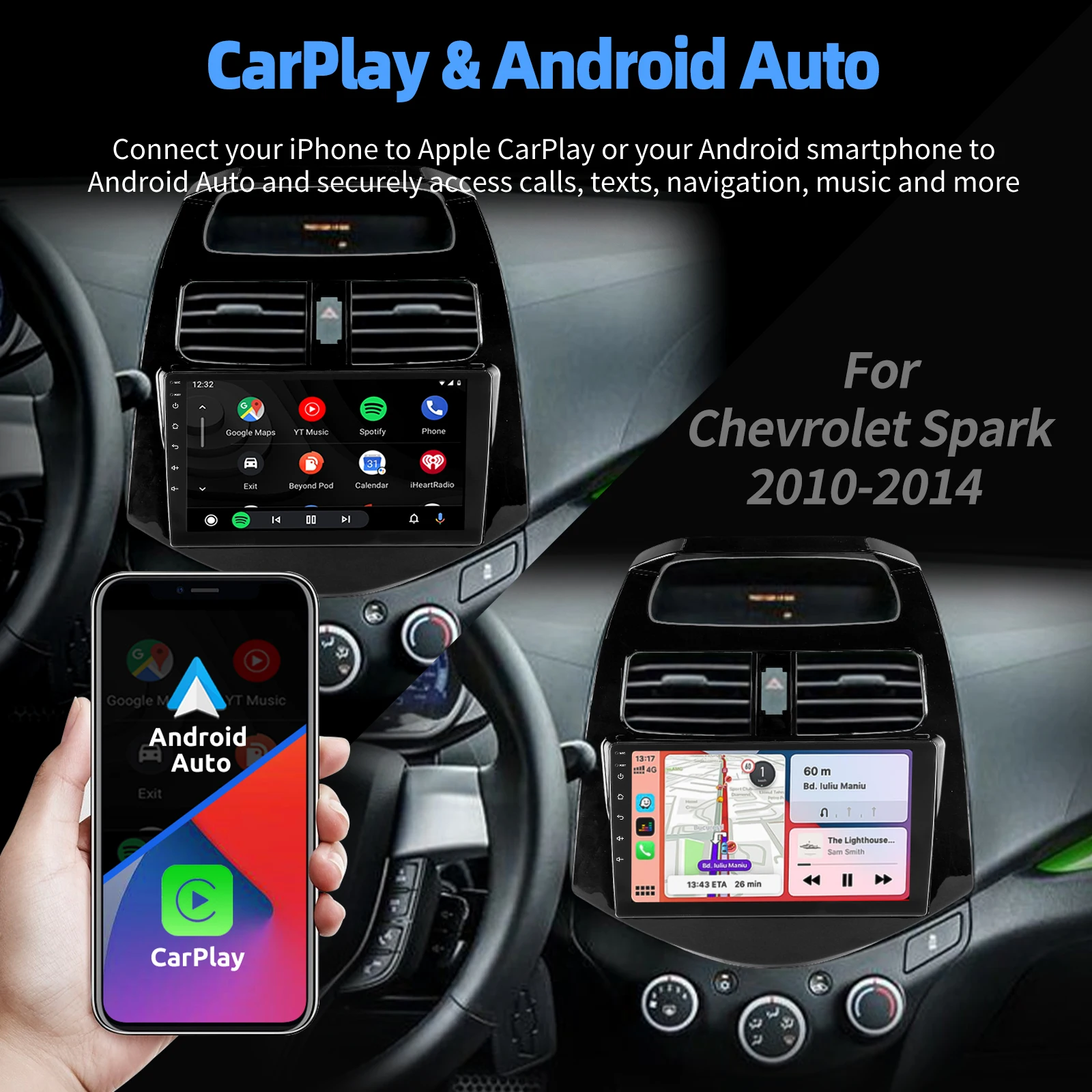 Autoradio ESSGOO Android 15 9 Zoll 4+64G 2+32G Für Chevrolet Spark 2010-2014 GPS Navigation Wireless CarPlay Android Auto WIFI RDS FM 6+128G Bluetooth Lenkradsteuerung Mirror Link Touchscreen – Detail 16