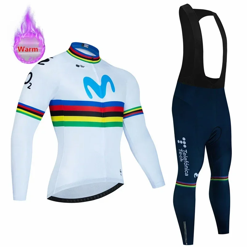 Movistar Pro Winter Cycling Set Thermal Fleece Bicycle Clothing Long Sleeve Jersey Road Bike Clothes Ropa Ciclismo MTB Uniform