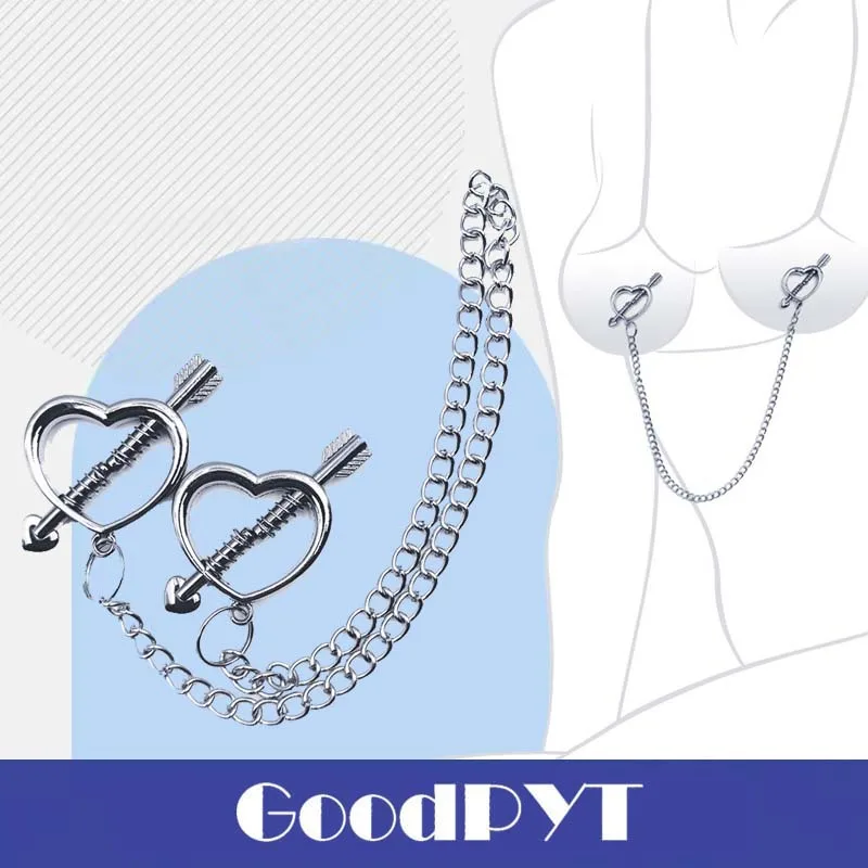 

BDSM Metal Fun Heart-sHaped Breast Clip Chain Pendant With AdjustAble Nipple CorreCtion Flirting Stimulation Adult Sex Toy