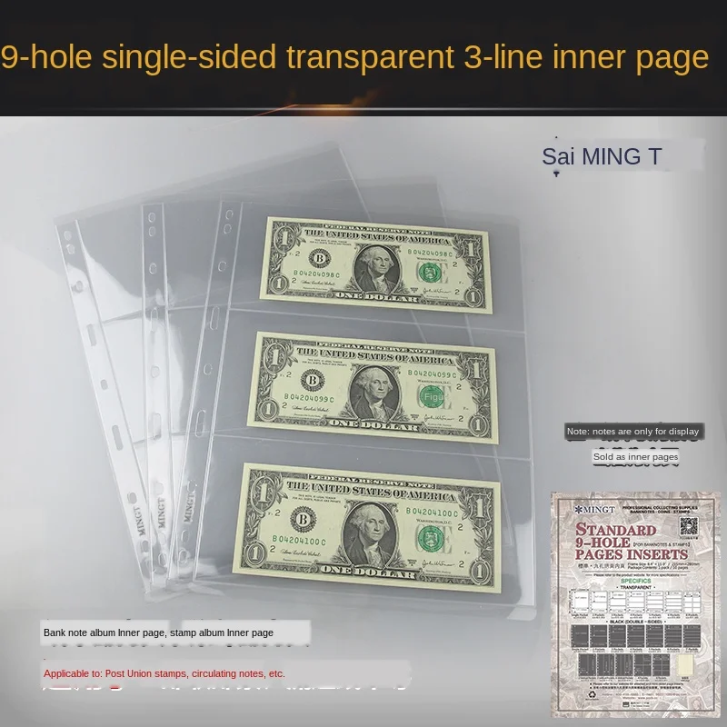 810465 Mingtai 표준 9 홀 전단지 내부 페이지 (투명 3 줄/지폐 Philatelic 내부 페이지)