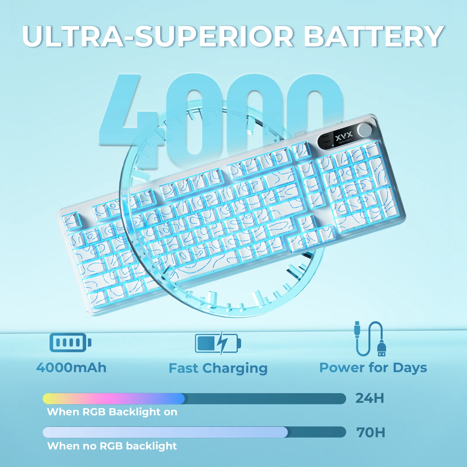XVX K98 Silent Key Tri-Mode 100% Membrane Keyboard with Topography