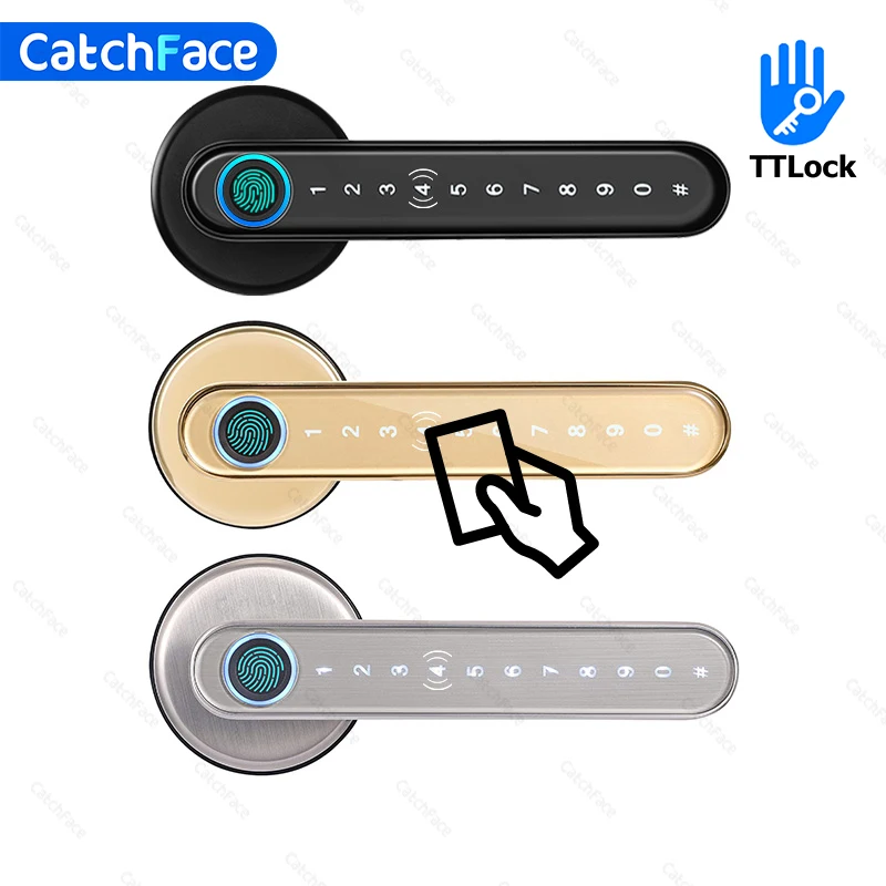 

Bluetooth Biometric Fingerprint Card Code lock with Keys TTlock APP Digital Smart door lock Electronic Handle Lock