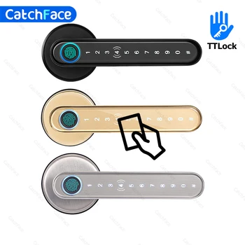 블루투스 생체 인식 지문 카드 코드 잠금, 키 포함, TTLock 앱 디지털 스마트 문짝 잠금, 전자 핸들 잠금