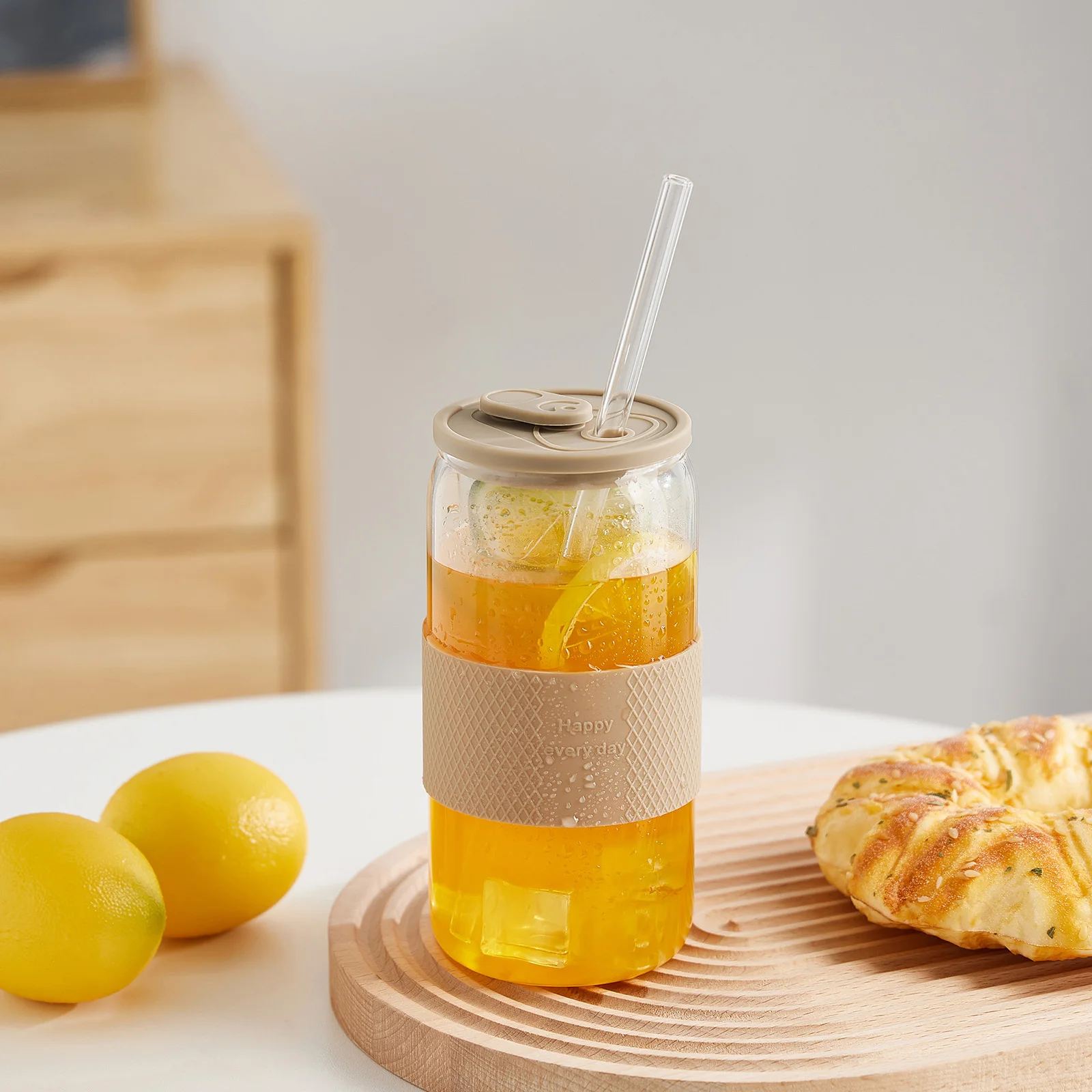 Transparent Straw Cup With Brush 4/6 Pack Leak Proof Spill Proof Glass Cups For Travel Camping