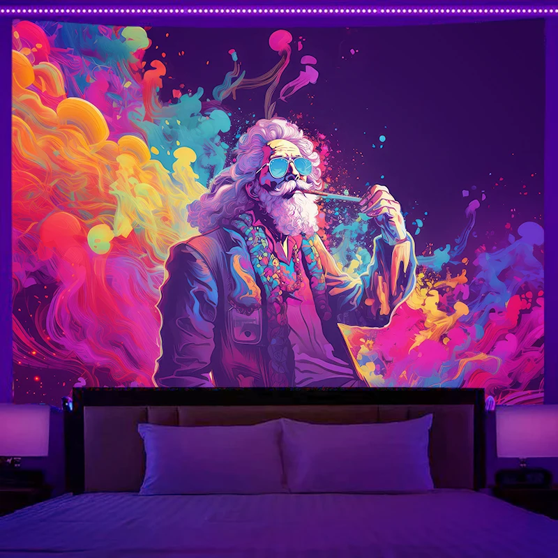 Fluorescent Wall Hanging Astronaut Tapestry Fantasy Art Background Cloth Bedroom Home Decor Glows Under UV 4