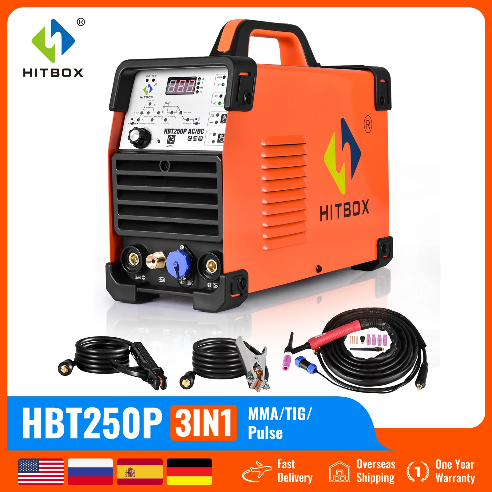 HITBOX 4-in-1 AC/DC Tig Welding Machine HBT250P AC pulse argon Aluminum Welder Digital Control Gas Stainless Pulse Welder 2T/4T welding machine