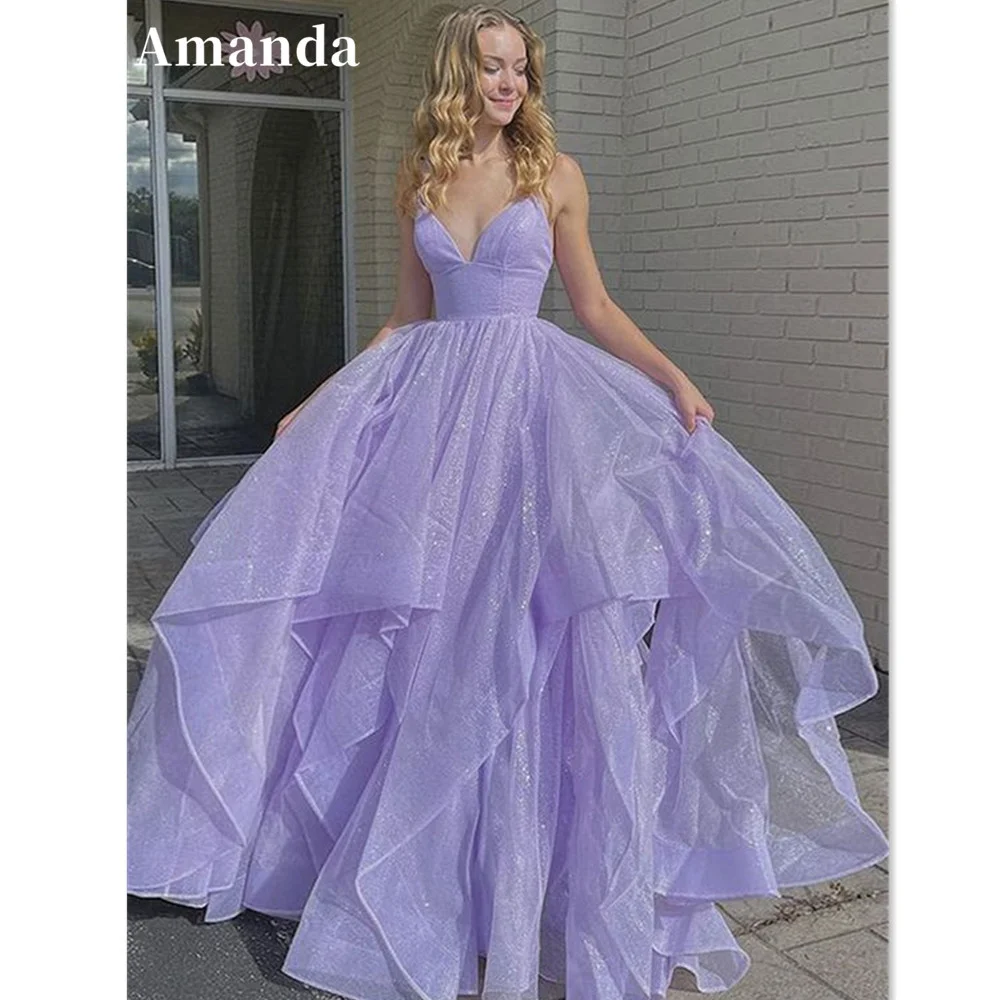 Amanda doce roxo vestido de baile 2023 brilhante cinta de espaguete vestido de noite sem mangas a linha vestido de festa فdress dress dress dress نسة سسمdress dress dress dress