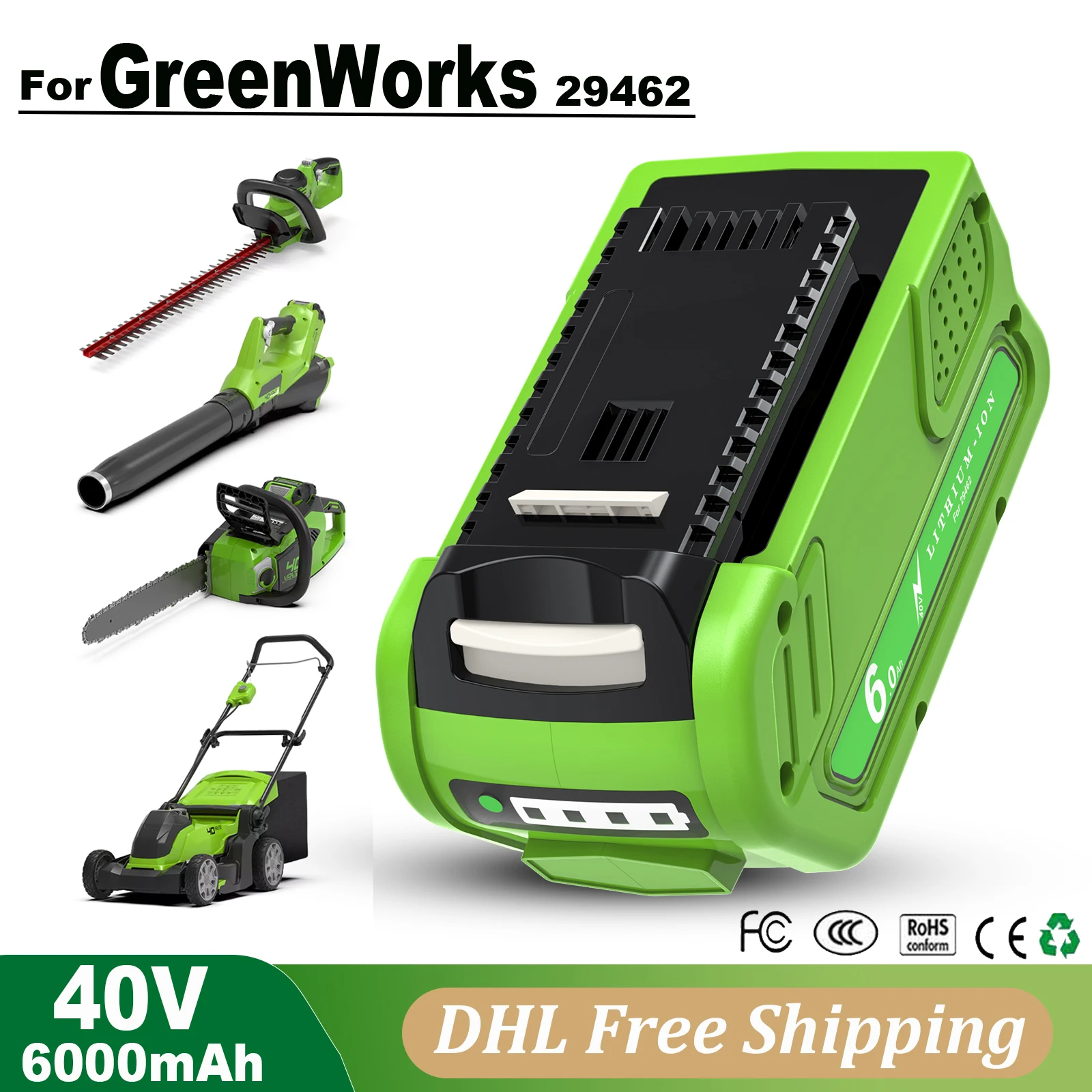 Per Greenworks 40V Batteria 40V 6000Mah Batteria Ricaricabile Per 29462 29472 29282 Batterie Per Utensili Elettrici Per Greenworks 29462