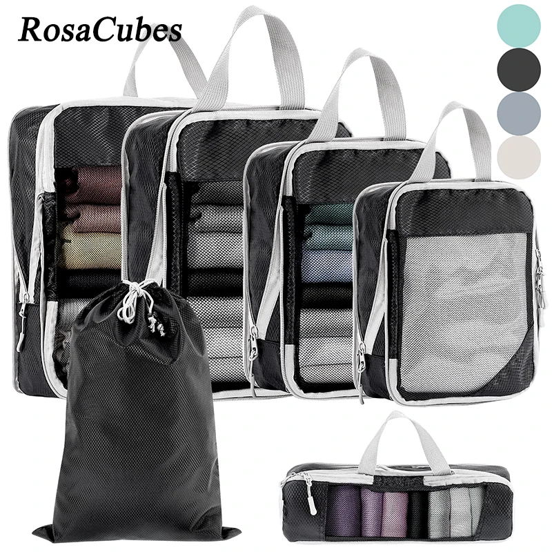 

6PCS Storage Bag Packing Cubes Set Luggage Packing Organizer Foldable Waterproof Nylon Compression Suitcase Sorting Package