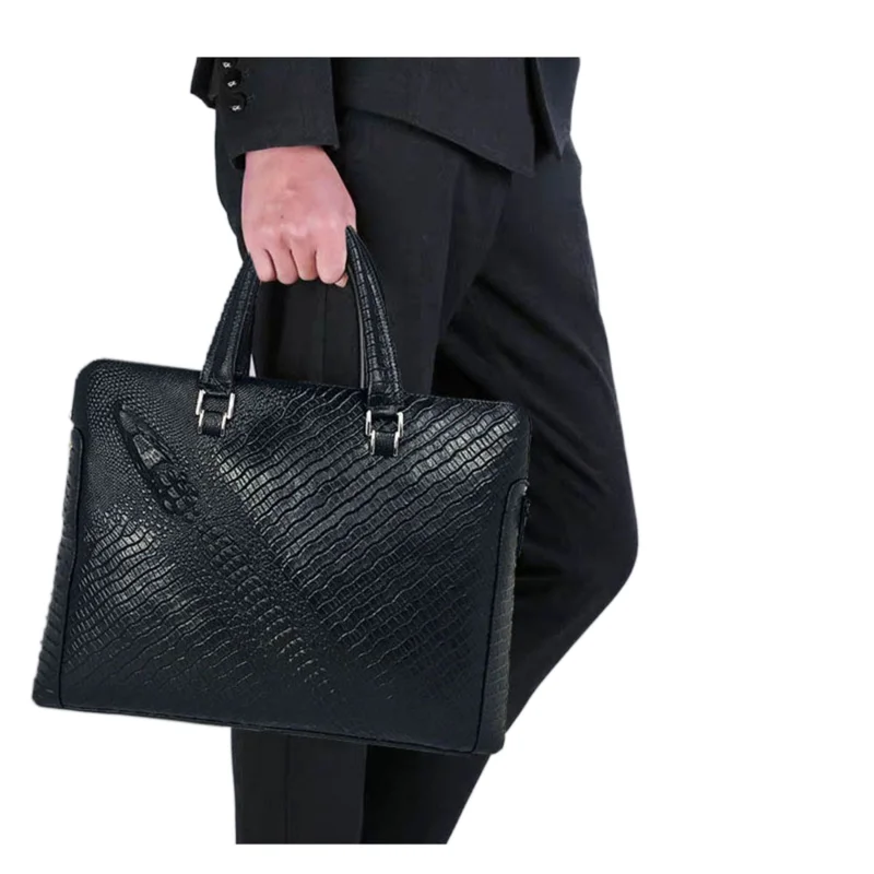 

Smart Fingerprint Unlocked Cow Leather Crocodile Embossed Men's Briefcase 14 inch business laptop bag Horizontal Square handbag