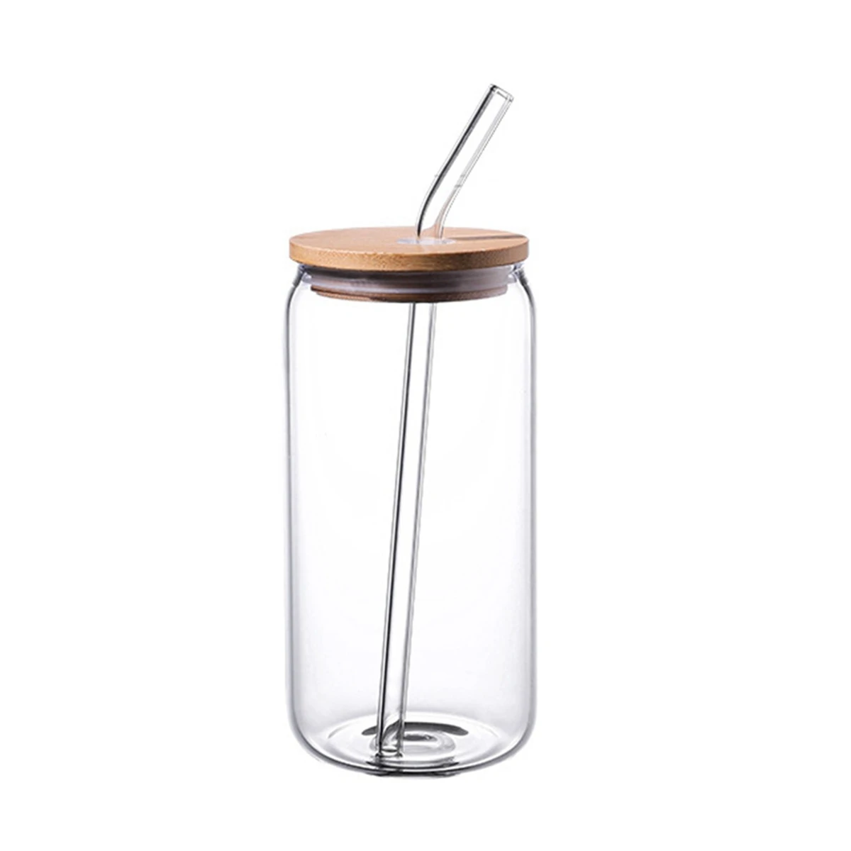 Gijjgole 6pcs Glass Cups with Bamboo Lids and Glass Straws, 16oz