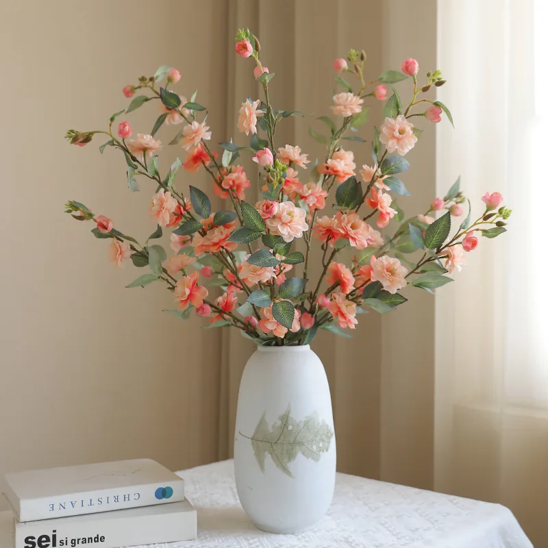 Artificial Single Branch Camellia Silk Flower for Home Decoration & Photography Props - Chinese Retro Style, 90cm