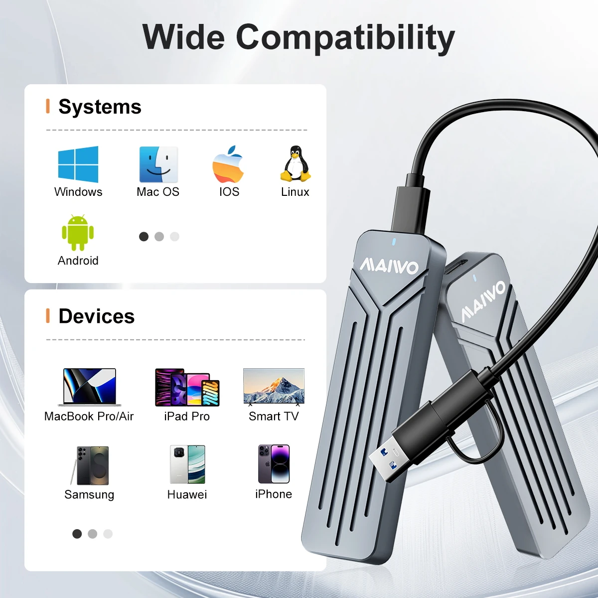 MAIWO SSD 케이스 M.2 NVME SSD 인클로저 어댑터 10Gbps USB 3.1 Gen2 USB C 지원 UASP Trim 8TB 알루미늄 2230 2242 2260 2280용