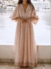 Elegant Maxi Dress with 3 4 Sleeves V Neckline and Floral Print - Stylish Loose Fit Summer Dress for Casual Wear 1