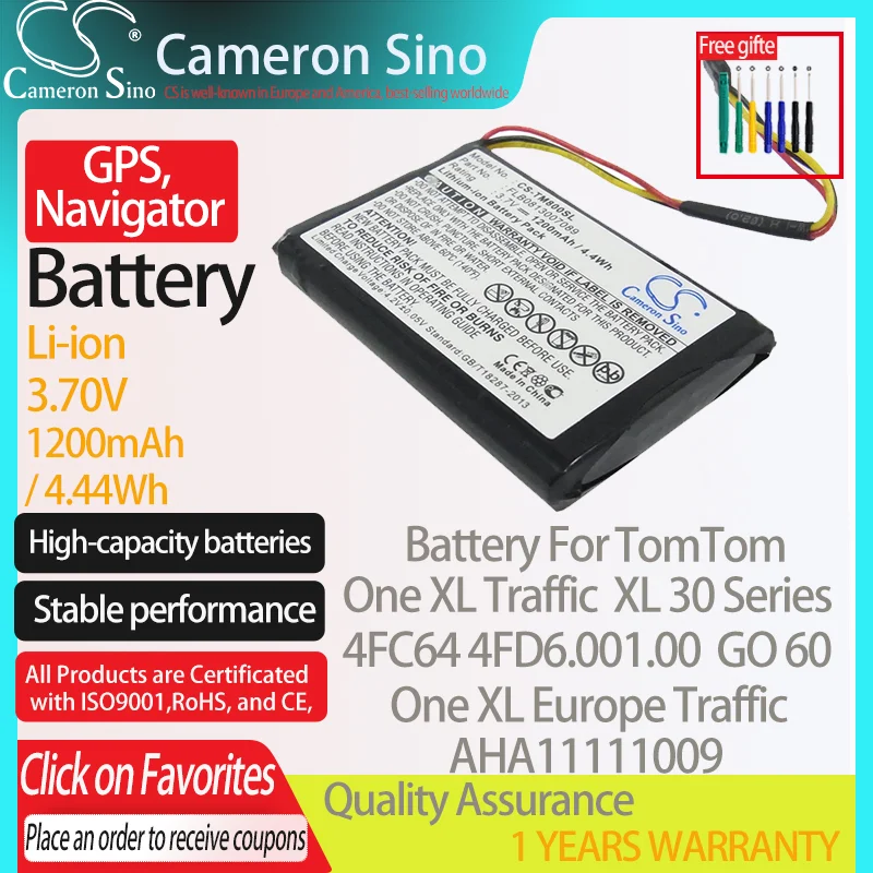 Batteria Cameronsino Per Tomtom One Xl Traffico Xl Serie 30 Go 60 4Fc64 Fits Adatto A Tomtom Gps Gps, Batteria Navigatore