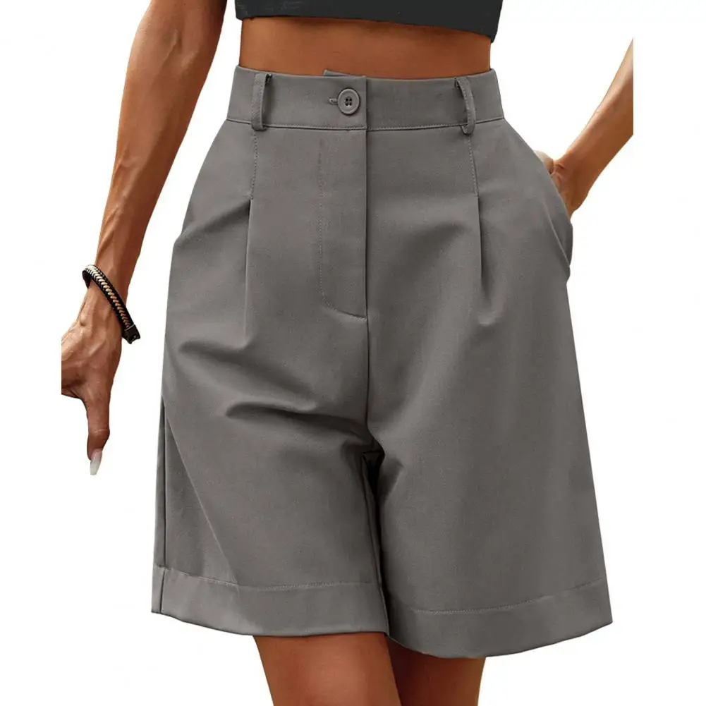 Summer Women Shorts High Waist Loose Side Pockets Straight Solid Color Office Trousers Korean Fashion Female Business Shorts